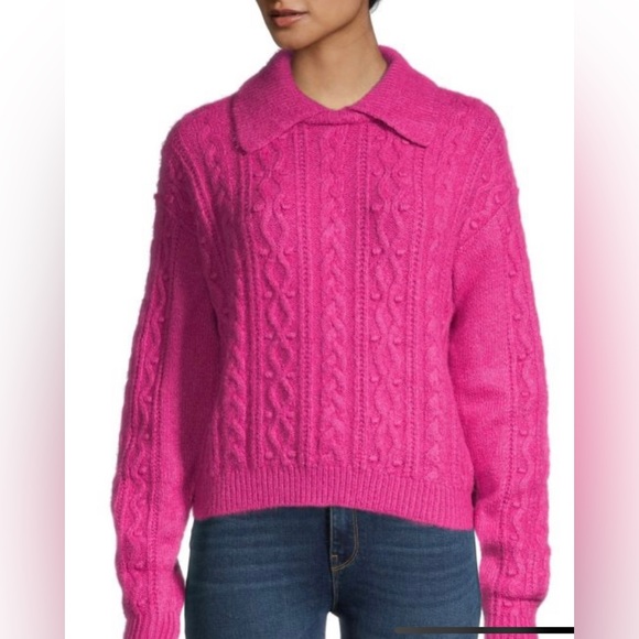 Free People Sweaters - FREE PEOPLE Every Cloud Cable-Knit Sweater collar design Bright Pink size small